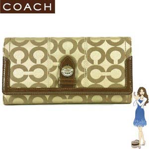 Coach(コーチ) 3つ折り長財布 トライベッカ オプアート チェックブック カーキ/ブラウン 43127