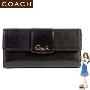 Coach(コーチ) 3つ折り長財布 ペネロピ レザー チェックブック ブラック 42221